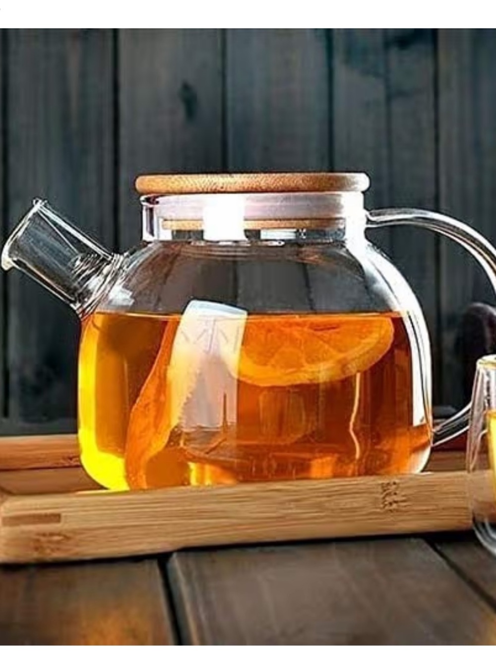 Wilmax thermo glass Clear Glass Teapot with Bamboo Lid stove safe